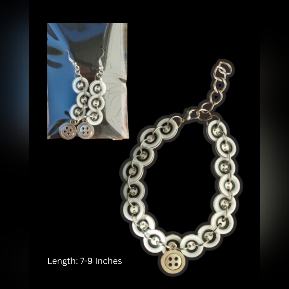 Button Bracelet+Earrings Set